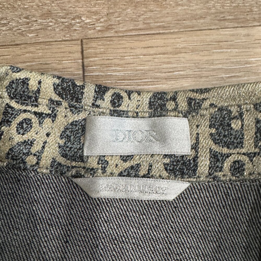 Dior Oblique Denim Overshirt Gray Silver Gold Tone Cotton Blend Button Down - Picture 6 of 14